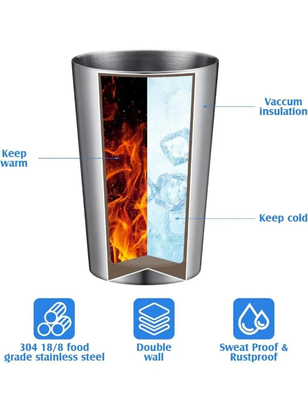 12 Pack Insulated Stainless Steel Cups - 12oz Double Wall Stackable Tumblers for